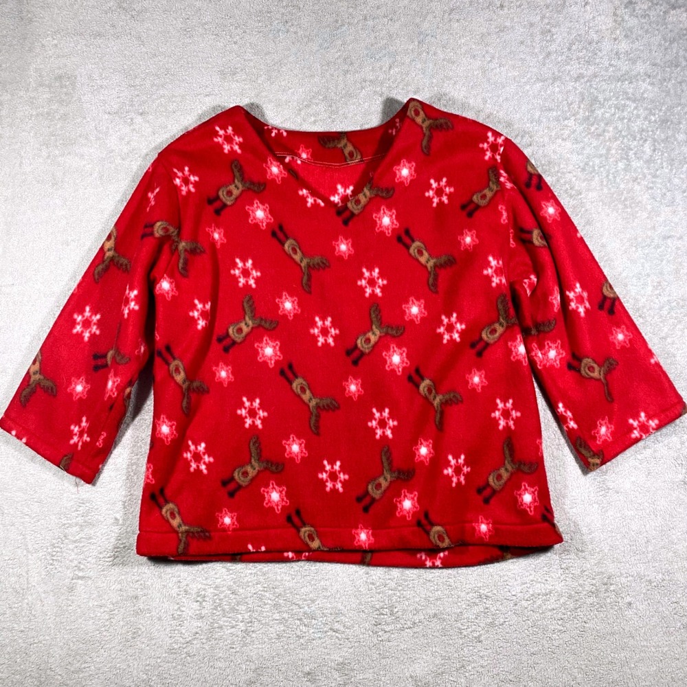 Handmade Reindeer Snowflake Fleece Top Women XL Red Holiday V-Neck Pullover - Picture 1 of 13